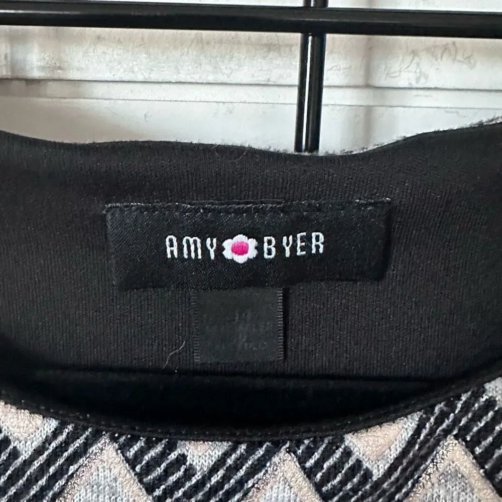 Amy‎ Byer Dress Girls 14 Black Grey Chevron 3/4 Sleeve Knit Pullover